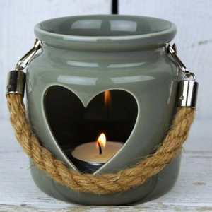 Grey-Green Porcelain Heart Tealight Lantern