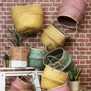 Yellow & Natural ZigZag Belly Basket