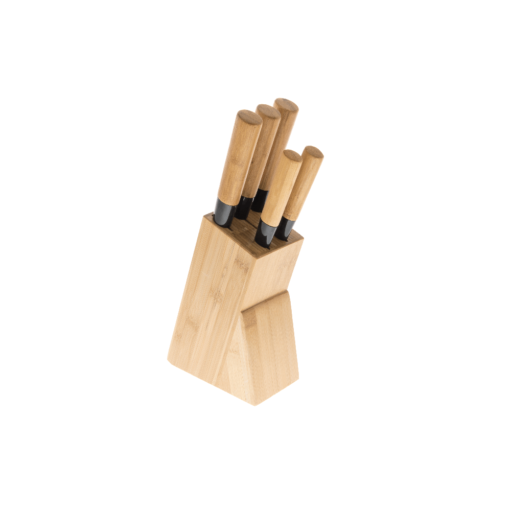 Bamboo Knife Block & 5 Assorted Knives